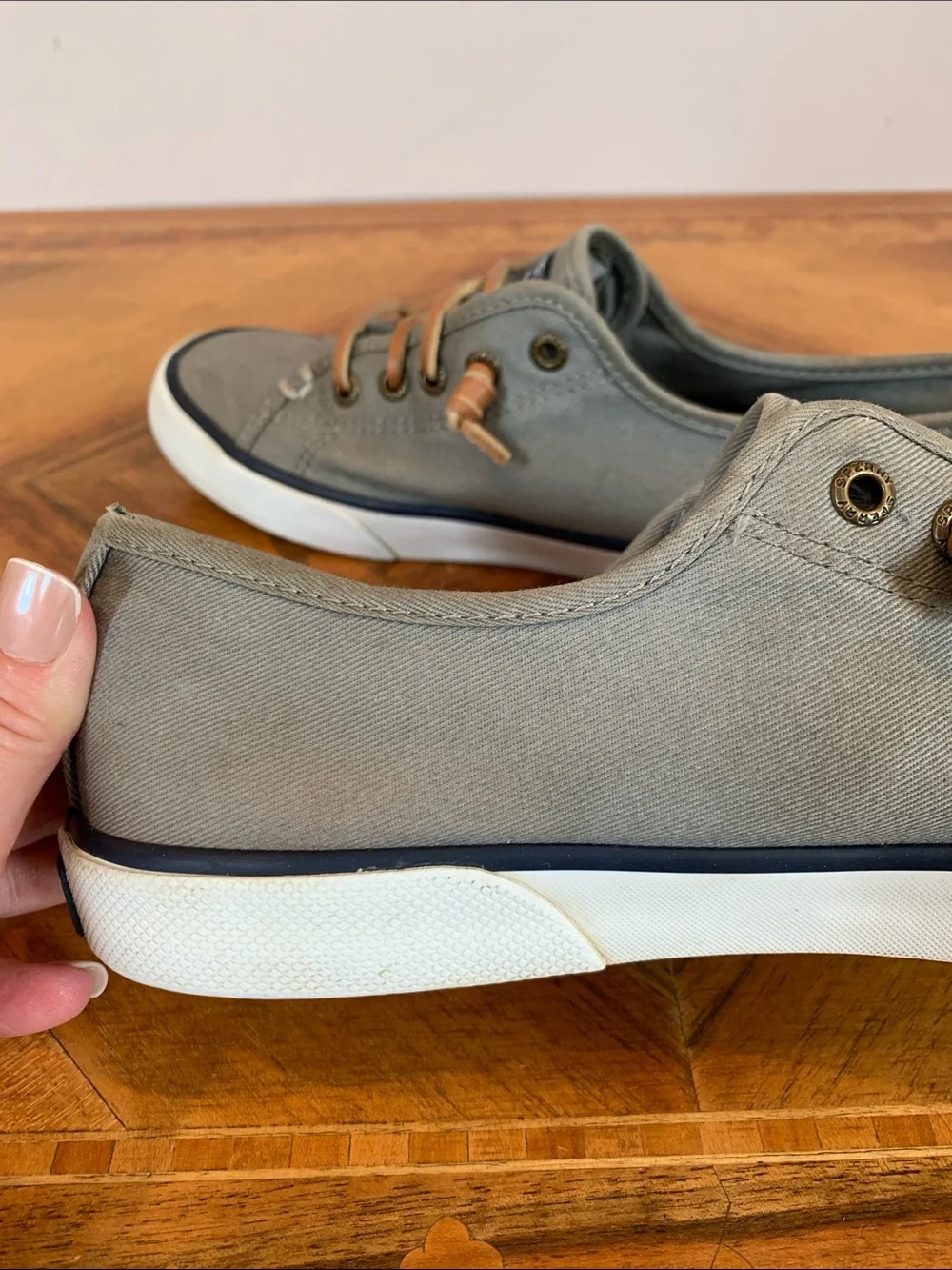 Sperry Women’s Size 7 Gray Canvas Pier View Slip-On Boat Sneaker w/ Leather Lace
